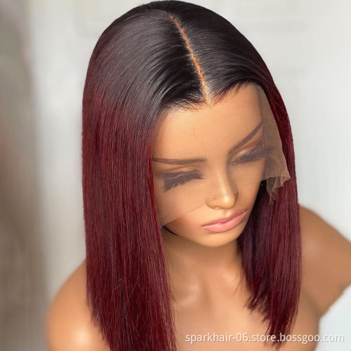 1B/99J Burgundy Straight Bob Wig Glueless Lace Frontal Wigs Ombre Brazilian Human Hair Closure Bob Wigs 13x4/13x6 Lace Wigs